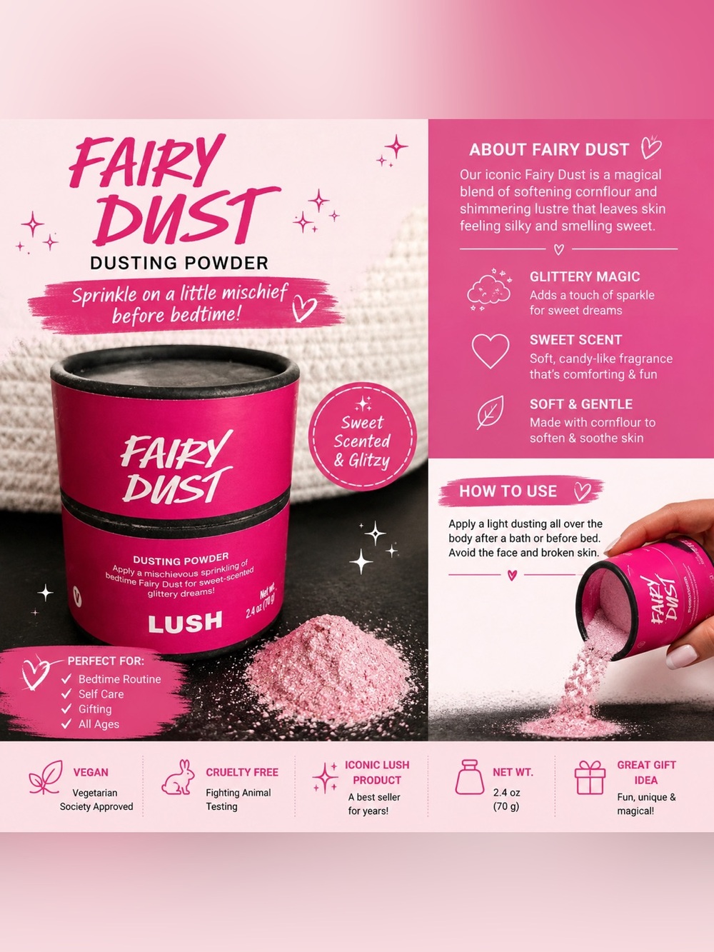 LUSH Fairy Dust Dusting Powder - Bright Pink